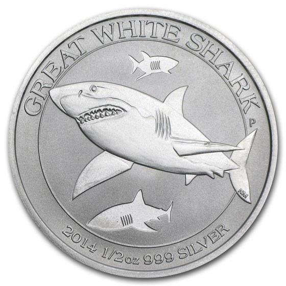 2014 Australia 1/2 oz Silver Great White Shark BU 2014 Australia 1/2 oz Silver Great White Shark BU